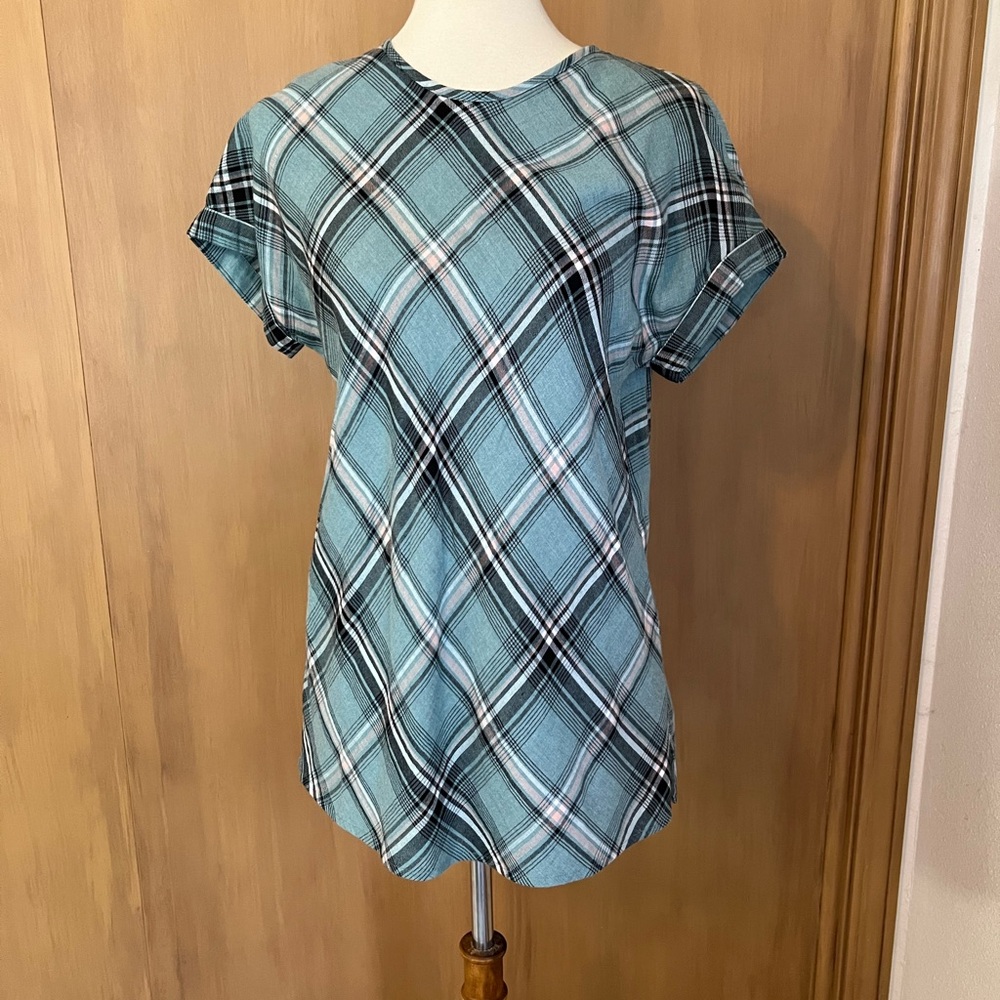 JJill plaid cap sleeve shirt, small